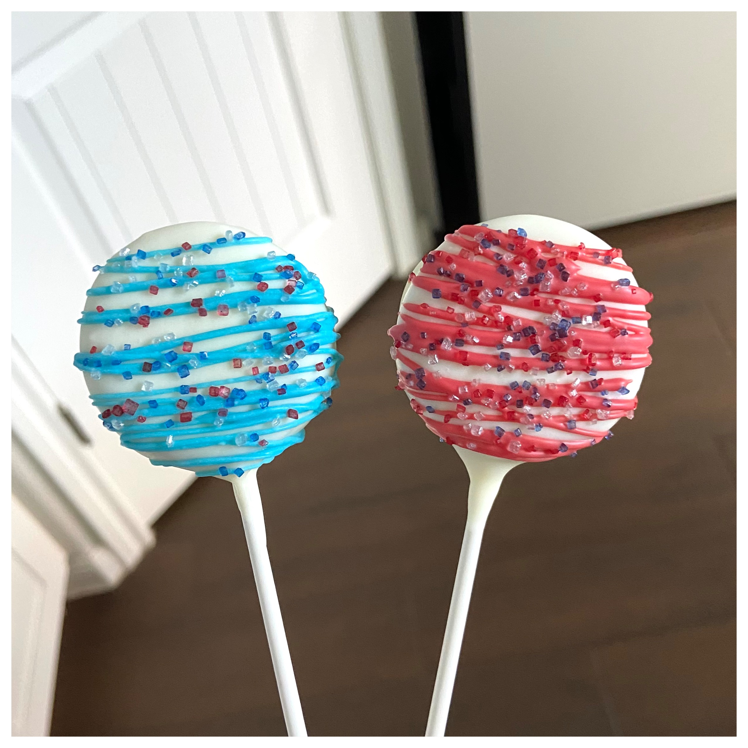 Red and Blue Drizzle Cake Pops