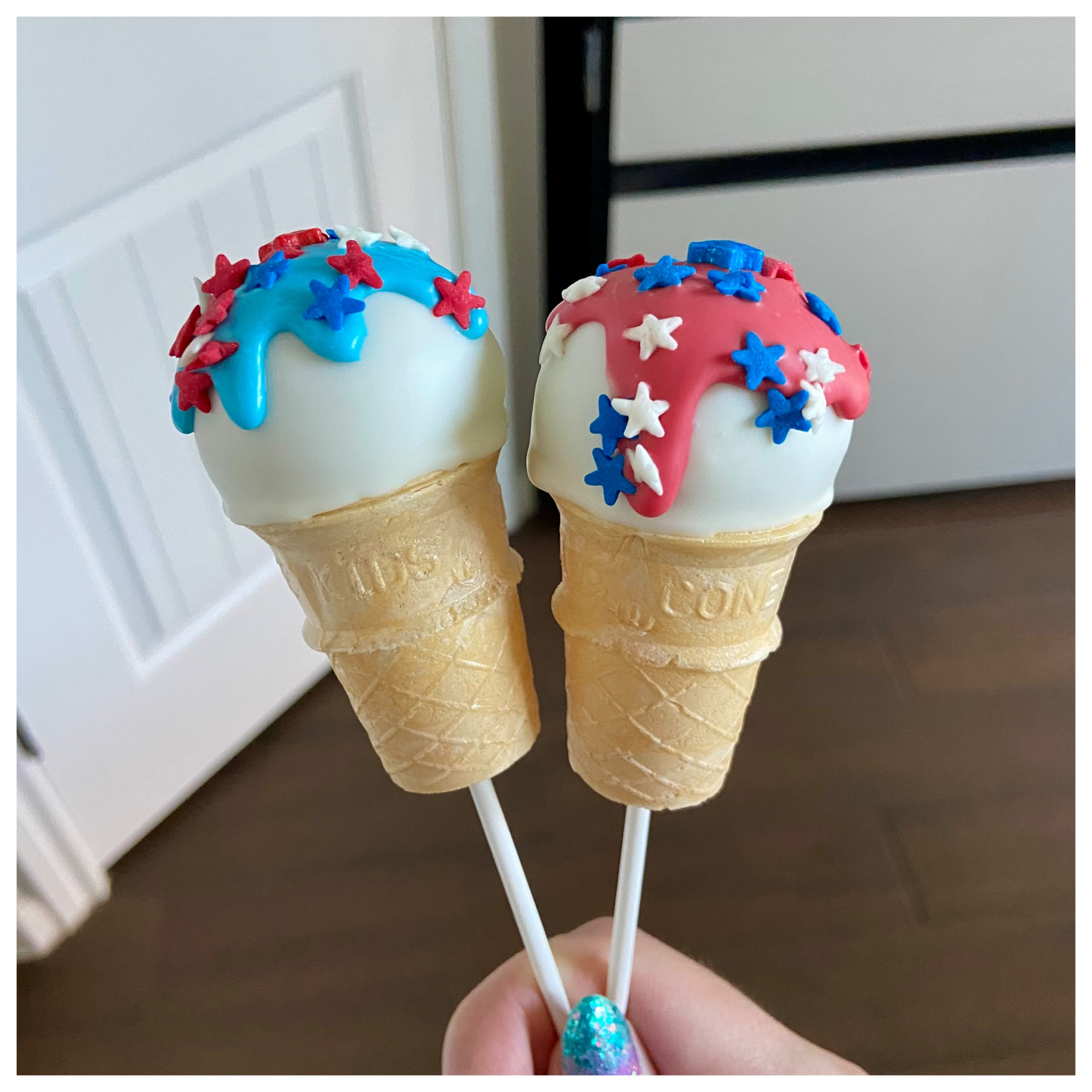 Mini Drip Ice Cream Cone Cake Pops with Star Sprinkles