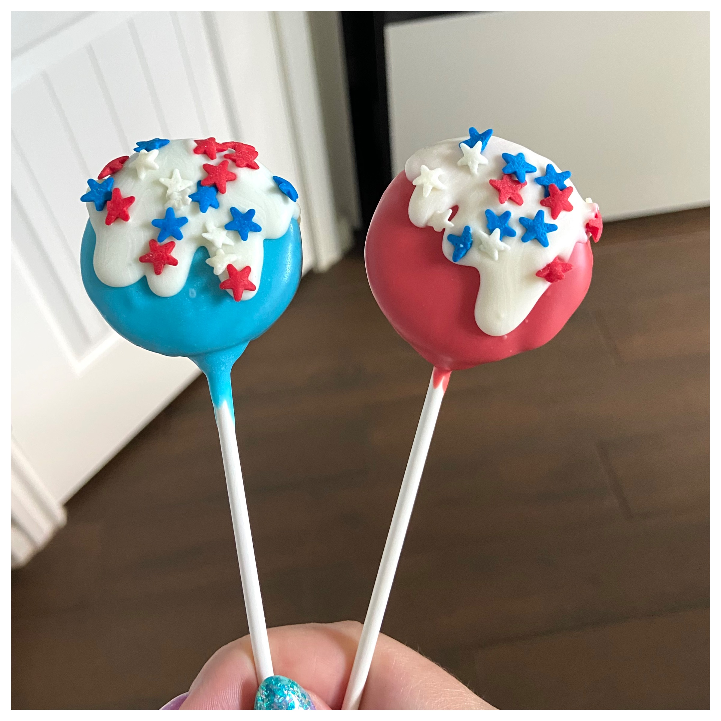 Red and Blue Drip Cake Pops for 4th of July