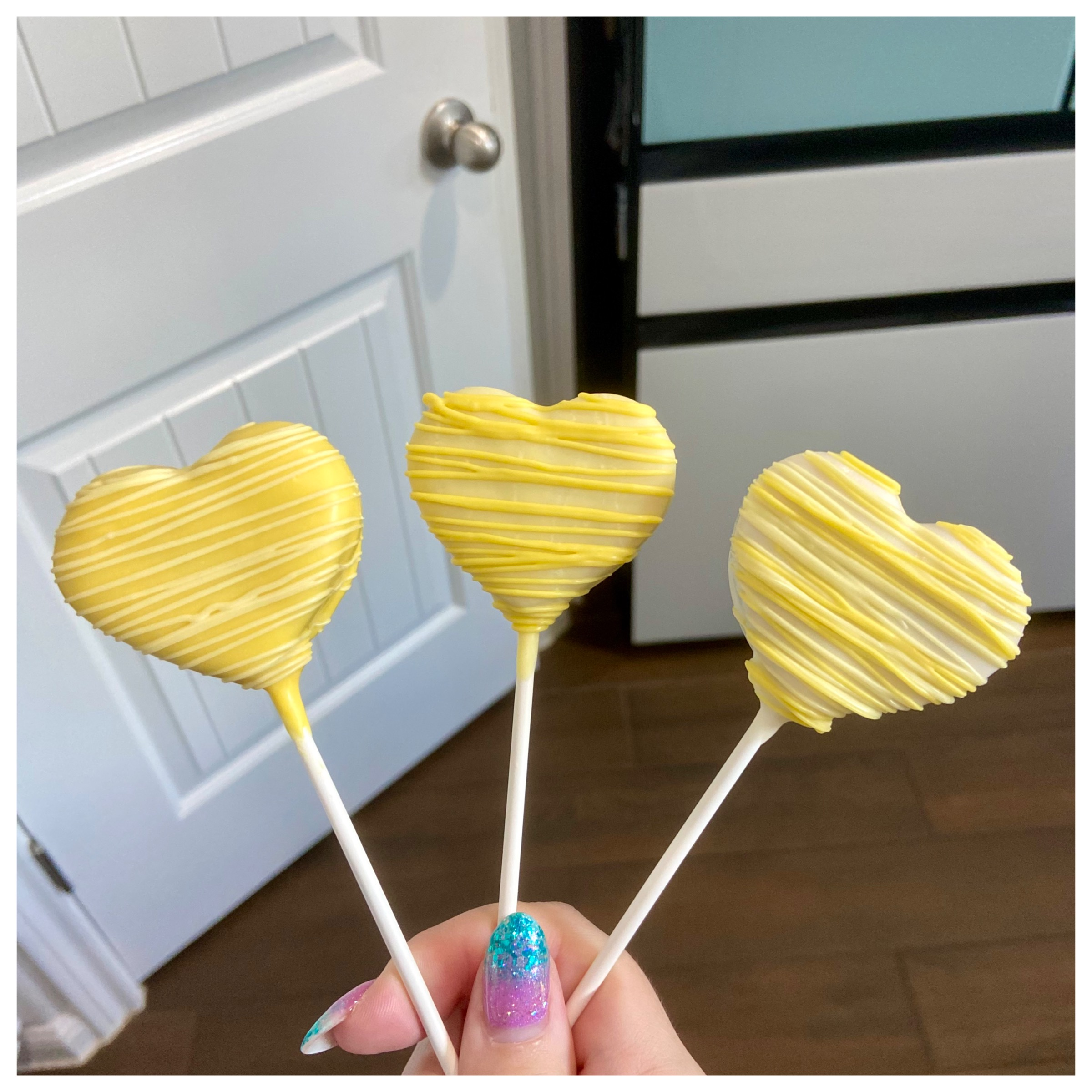 Yellow Drizzle Heart Cake Pops