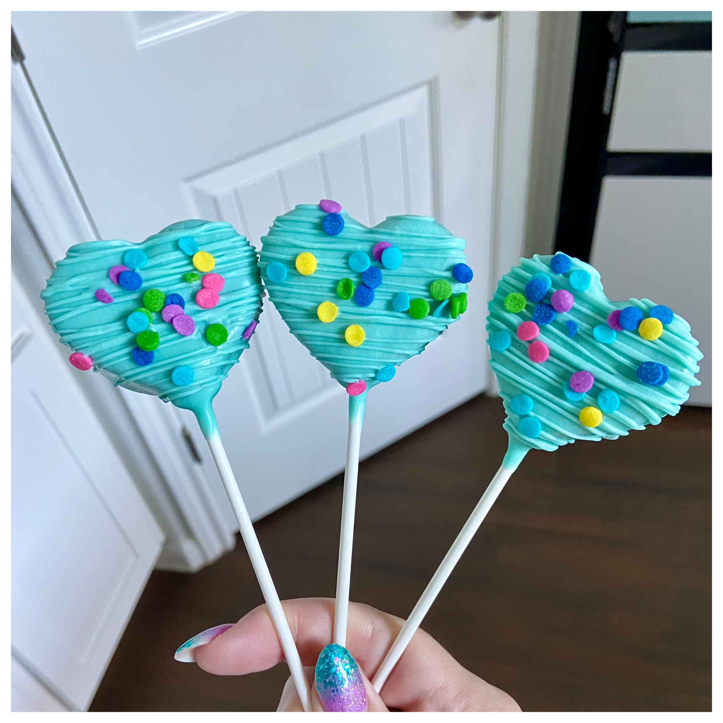 Aqua Confetti Heart Cake Pops